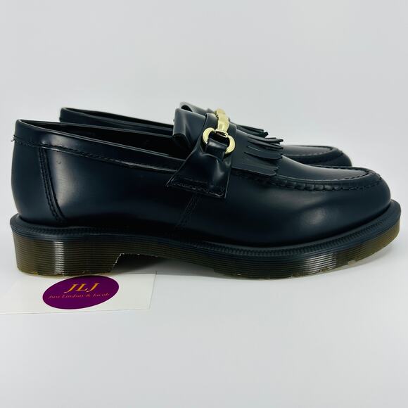 Dr. Martens Women's Adrian Snaffle Smooth Black Leather Kiltie Loafers Size 8